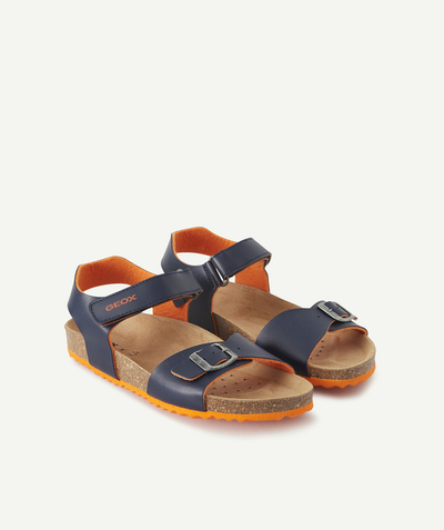 Sandals - moccasins Tao Categories - NAVY BLUE SANDALS WITH SCRATCH FASTENINGS AND ORANGE DETAILS
