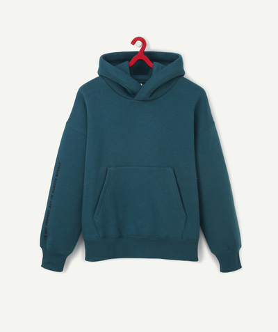 Teen boy Nouvelle Arbo   C - DARK GREEN HOODED SWEATSHIRT WITH A MESSAGE