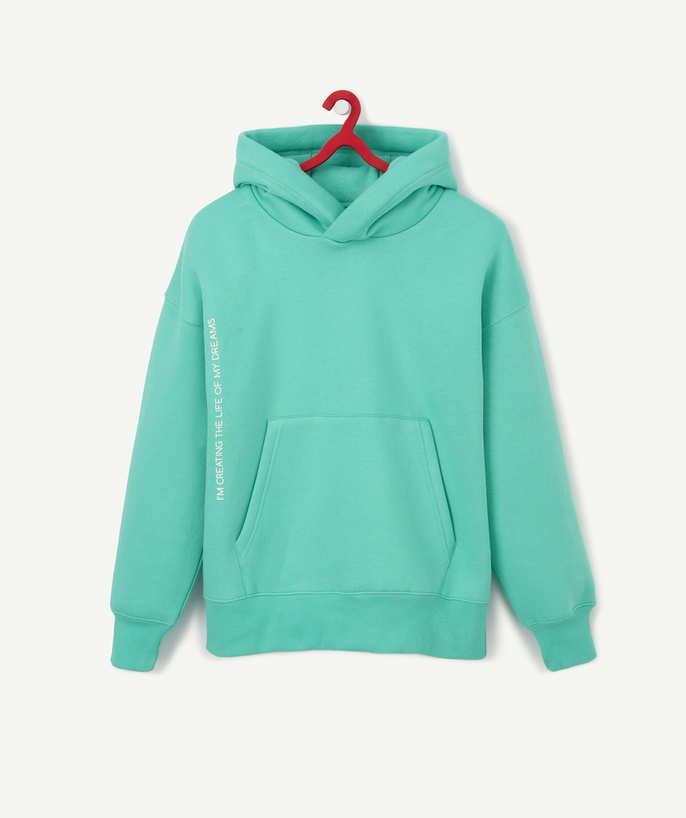Outlet Tao Categories - GREEN SWEATSHIRT WITH A HOOD AND A MESSAGE
