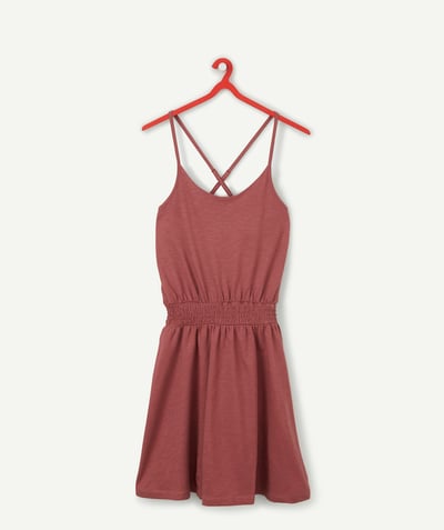 Dress Tao Categories - BURGUNDY COTTON DRESS WITH CROSSOVER STRAPS