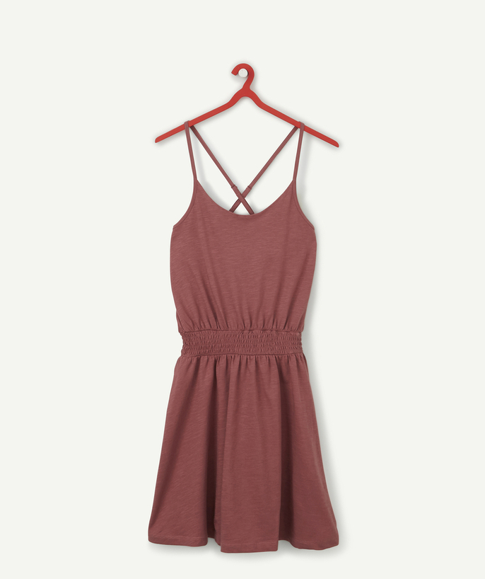 Clothing Tao Categories - BURGUNDY COTTON DRESS WITH CROSSOVER STRAPS
