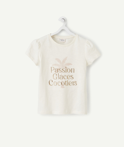 T-shirt - sous-pull Categories Tao - T-SHIRT FILLE ÉCRU EN COTON BIOLOGIQUE AVEC ANIMATION BRODÉE