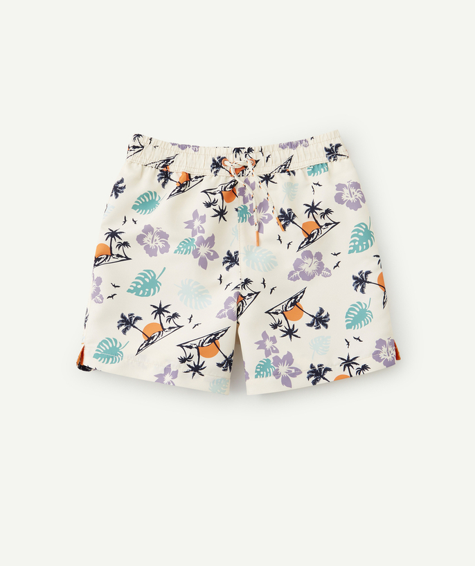Swimwear Tao Categories - BOYS' SWIM SHORTS IN RECYCLED FIBRE WITH A TROPICAL PRINT