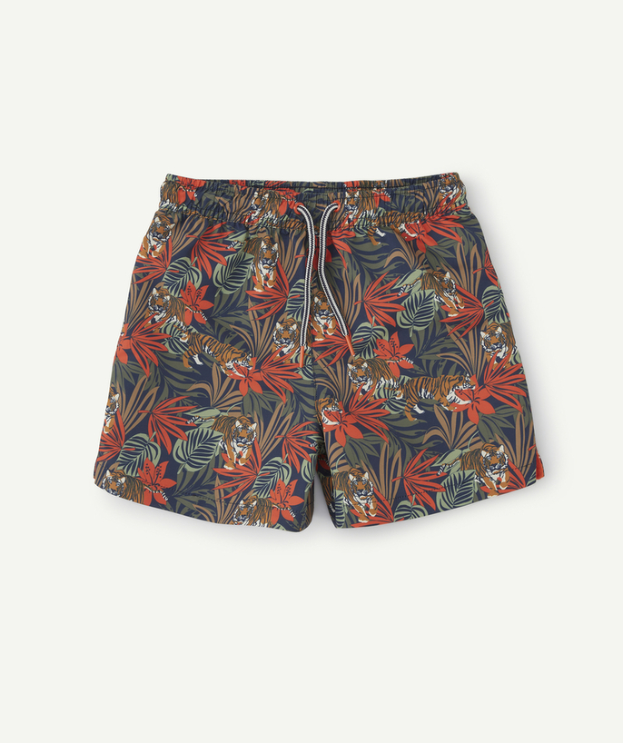 Swimwear Tao Categories - BOYS' SWIM SHORTS IN RECYCLED FIBRE WITH A TIGER PRINT