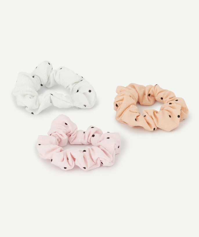 Hair Accessories Tao Categories - SET OF THREE GIRLS' PINK AND WHITE SPOTTED SCRUNCHIES