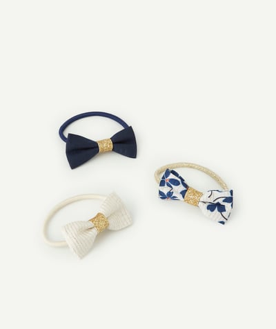 Hair Accessories Tao Categories - SET OF THREE NAVY AND WHITE GIRLS' ELASTICS WITH BOWS