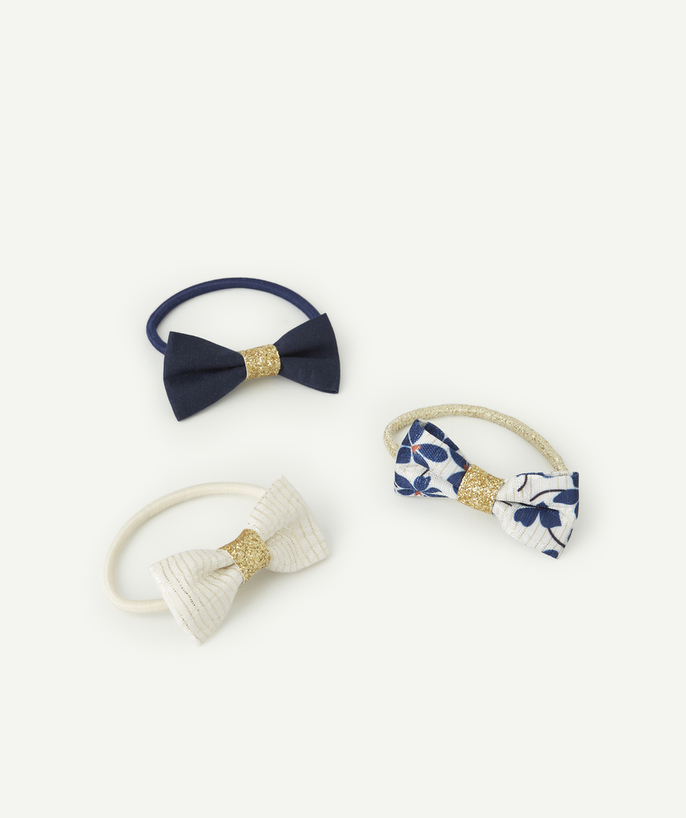 Hair Accessories Tao Categories - SET OF THREE NAVY AND WHITE GIRLS' ELASTICS WITH BOWS