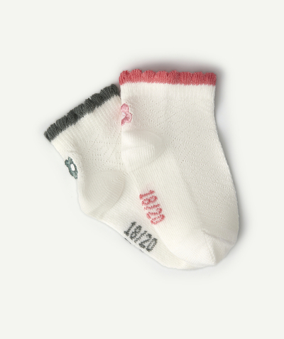 Outlet Tao Categories - SET OF TWO PAIRS OF BABY GIRLS' SOCKS IN ORGANIC COTTON WITH FLOWERS