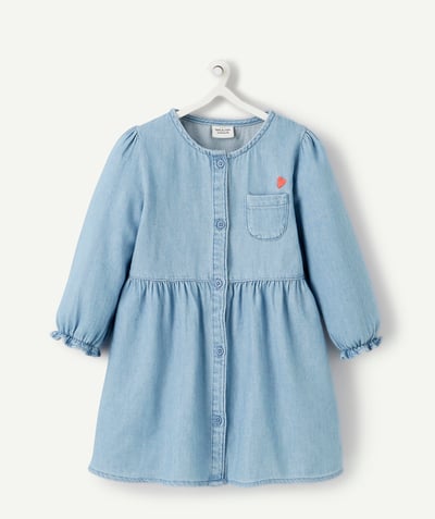 Special Occasion Collection Tao Categories - BABY GIRL DRESS IN BLUE COTTON DENIM EFFECT LESS WATER