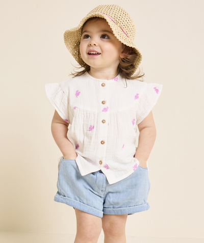 Shorts - Skirt Tao Categories - BABY GIRLS' COTTON DENIM SHORTS WITH A LOW ENVIRONMENTAL IMPACT