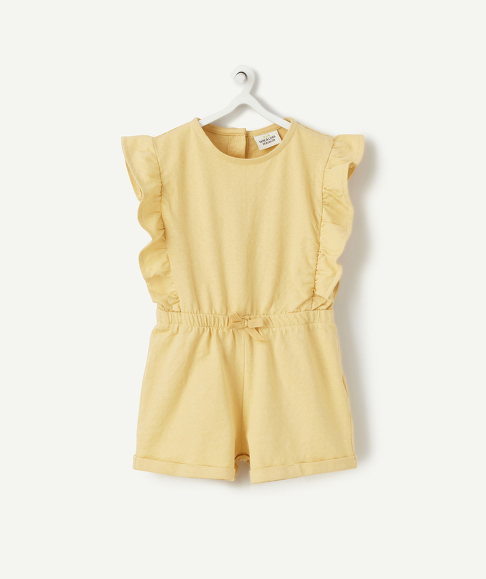Jumpsuits - Dungarees Tao Categories - BABY GIRLS' YELLOW COTTON PLAYSUIT WITH FRILLS