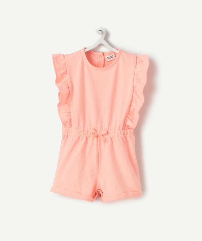 Jumpsuits - Dungarees Tao Categories - BABY GIRLS' PINK COTTON PLAYSUIT WITH FRILLS