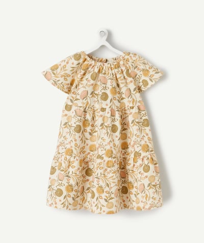 Dress Tao Categories - BABY GIRLS' COTTON DRESS IN CREAM WITH A FLORAL PRINT