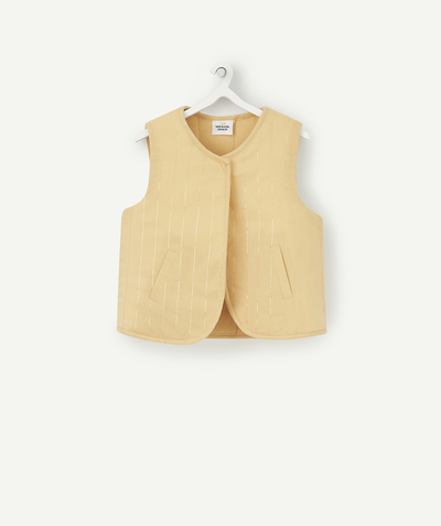 Outlet Tao Categories - BABY GIRLS' SLEEVELESS PADDED MUSTARD CARDIGAN WITH GOLD DETAILS