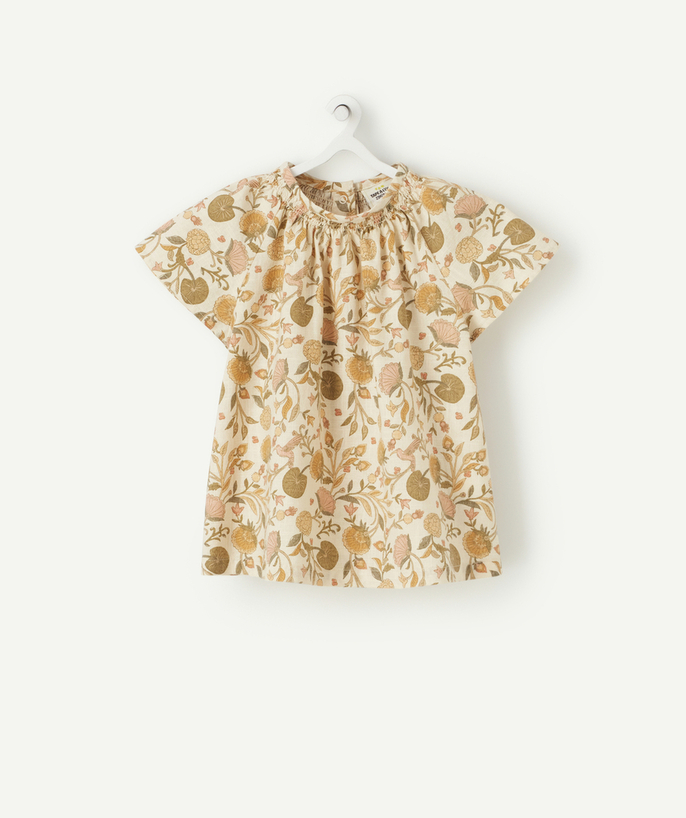 Shirt - Blouse Tao Categories - BABY GIRLS' PRINTED COTTON BLOUSE WITH A BARDOT NECKLINE