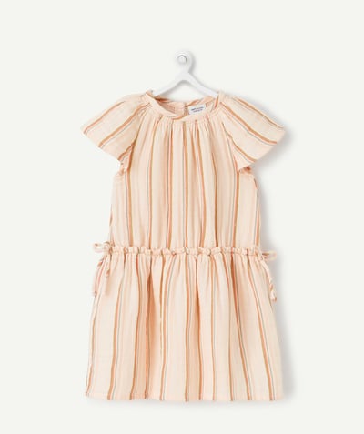Outlet Tao Categories - BABY GIRLS' DRESS IN PINK COTTON WITH COLOURED STRIPES
