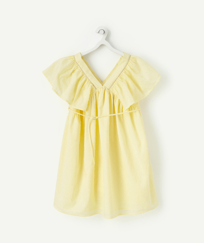 Girl Tao Categories - GIRLS' DRESS IN YELLOW COTTON WITH A DOTTED SWISS EFFECT