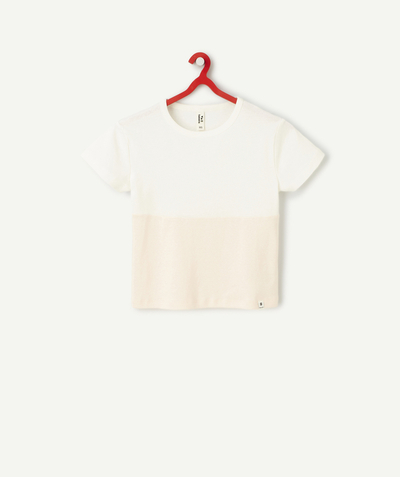Outlet Tao Categories - GIRLS' WHITE AND PALE PINK RECYCLED FIBRE SHORT-SLEEVED T-SHIRT
