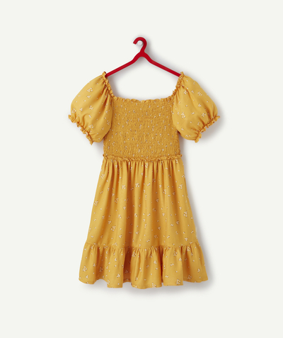 Outlet Tao Categories - GIRLS' YELLOW DRESS IN ECO-FRIENDLY VISCOSE WITH A FLORAL PRINT
