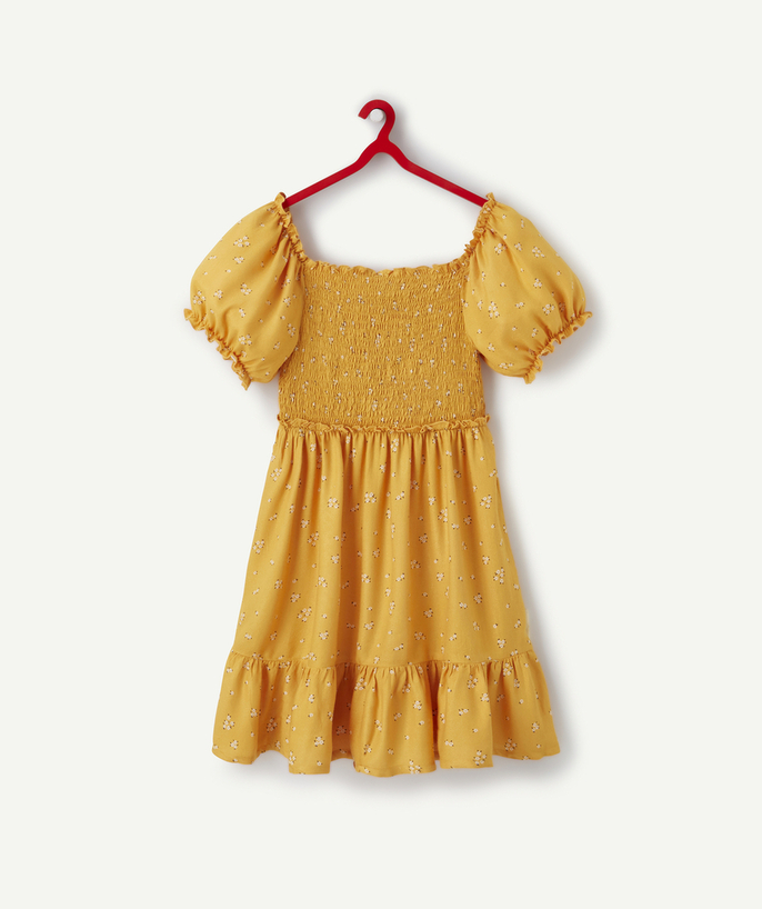 Dress - Jumpsuit Tao Categories - GIRLS' YELLOW DRESS IN ECO-FRIENDLY VISCOSE WITH A FLORAL PRINT