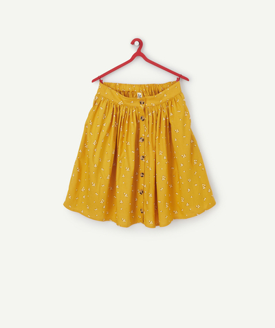 Outlet Tao Categories - GIRLS' SKIRT IN ECO-FRIENDLY YELLOW VISCOSE WITH A FLORAL PRINT