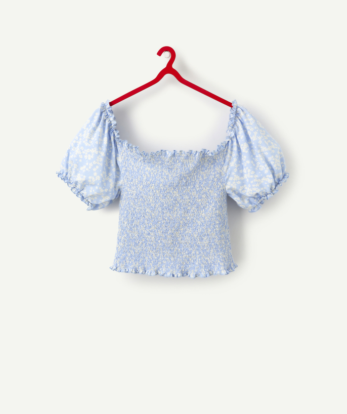 Outlet Tao Categories - GIRLS' FLORAL BLOUSE IN ECO-FRIENDLY VISCOSE WITH A BARDOT NECKLINE