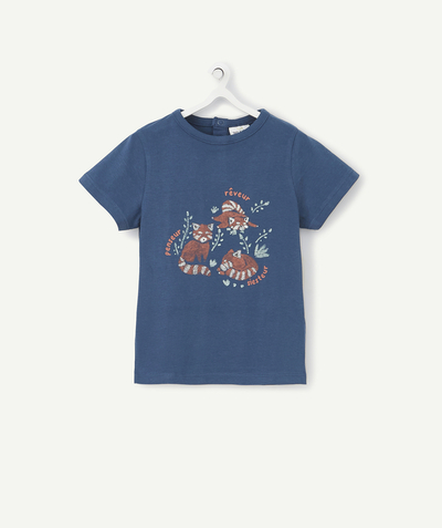 Baby boy Nouvelle Arbo   C - NAVY BLUE T-SHIRT IN RECYCLED FIBERS WITH A FLOCKED FOX