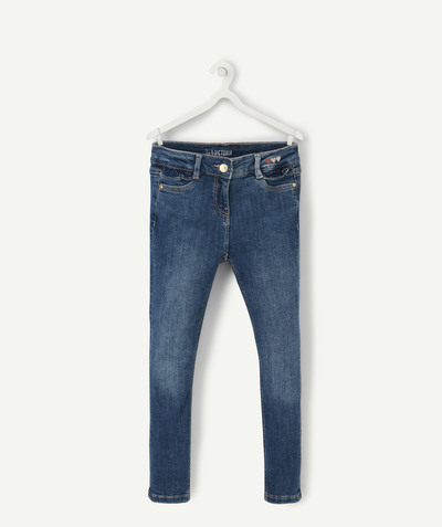 Jeans Tao Categories - GIRLS' SLIM BLUE JEANS WITH FRILLY DETAILS