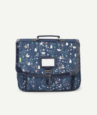 ECODESIGN Nouvelle Arbo   C - BLUE SATCHEL WITH SILVER COLOR BUTTERFLY AND FLORAL PRINT