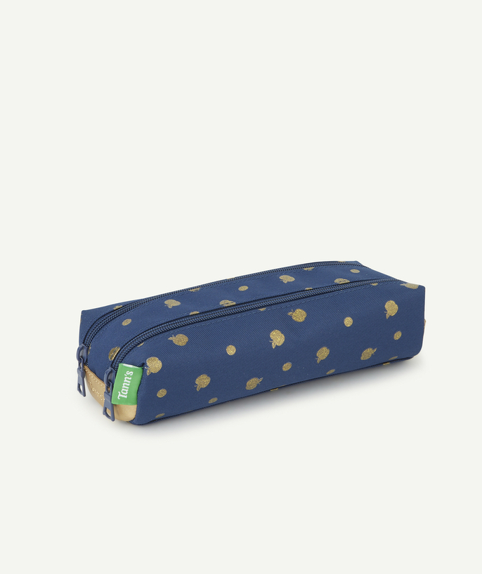 TANN’S ® Tao Categories - DOUBLE BLUE SCHOOL PENCIL CASE WITH GOLD COLOR POLKA DOTS
