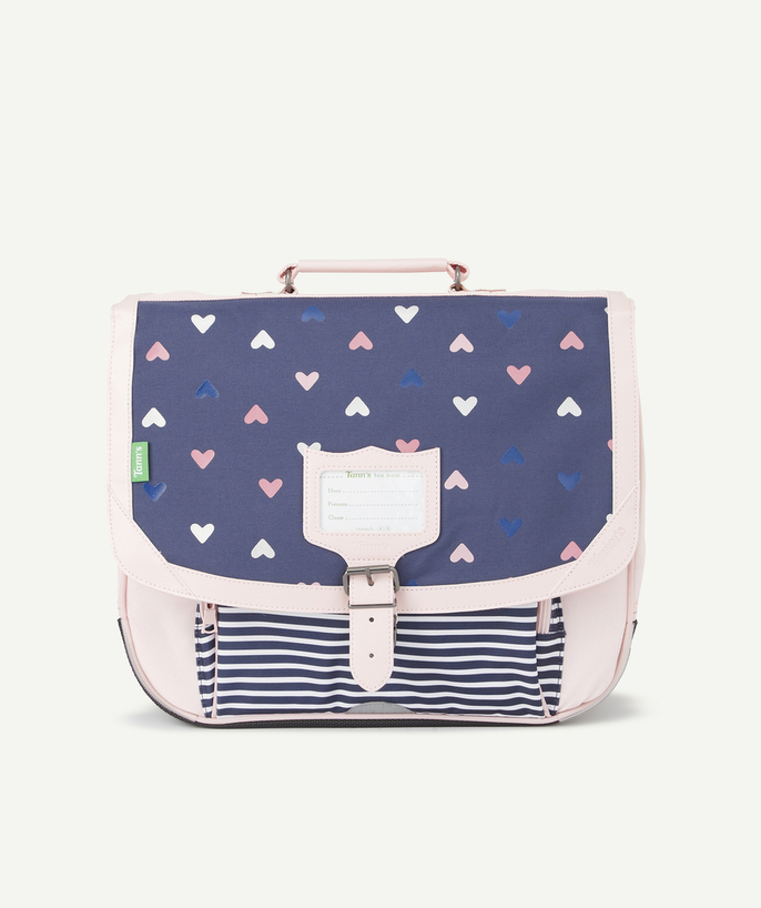 TANN’S ® Tao Categories - NAVY BLUE AND PINK SATCHEL WITH HEARTS