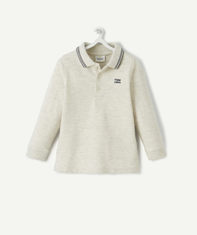 New collection Nouvelle Arbo   C - BABY BOYS' GREY COTTON PIQUE POLO SHIRT WITH AN EMBROIDERED MESSAGE