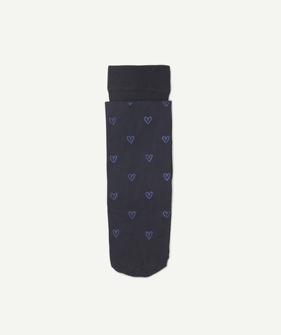 Socks - Tights Tao Categories - NAVY BLUE VOILE TIGHTS WITH A HEART PRINT