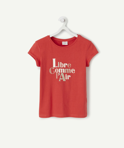 T-shirt - sous-pull Categories Tao - LE T-SHIRT ROSE EN COTON BIOLOGIQUE AVEC MESSAGE PAILLETÉ