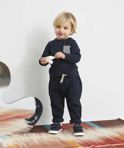 ECODESIGN Nouvelle Arbo   C - BABY BOYS' NAVY BLUE HAREM-STYLE JOGGING PANTS IN RECYCLED FIBERS