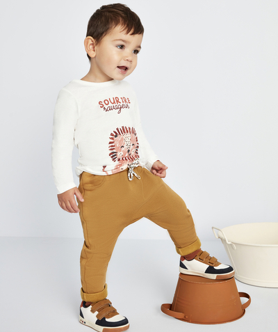 ECODESIGN Nouvelle Arbo   C - BABY BOYS' CREAM JOGGERS WITH PLEATS AND A DRAWSTRING CORD