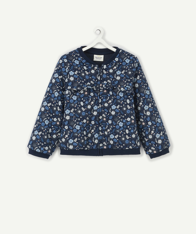 ECODESIGN Nouvelle Arbo   C - BABY GIRLS' BLUE AND FLOWER-PATTERNED FRILLY JACKET IN RECYCLED FIBERS