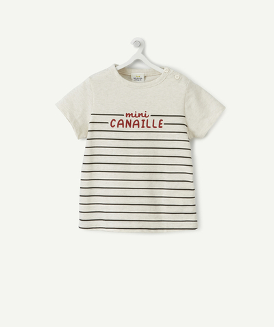 T-shirt - sous-pull Nouvelle Arbo   C - T-SHIRT GRIS RAYÉ MINI CANAILLE EN COTON BIO BÉBÉ GARÇON