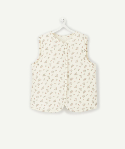Coat - Padded jacket - Jacket Nouvelle Arbo   C - BABY GIRLS' CREAM AND FLOWER-PATTERNED REVERSIBLE JACKET WITH RECYCLED PADDING
