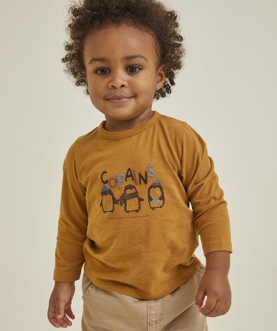 Clothing Nouvelle Arbo   C - BABY BOYS' OCHRE LONG-SLEEVED T-SHIRT WITH DESIGN