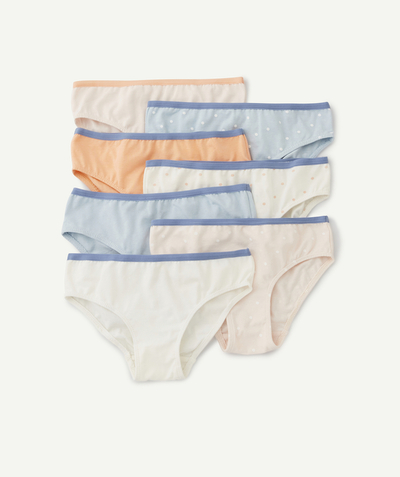 Outlet Tao Categories - PACK OF SEVEN PAIRS OF GIRLS' KNICKERS IN ORGANIC COTTON, PLAIN AND SPOTTED