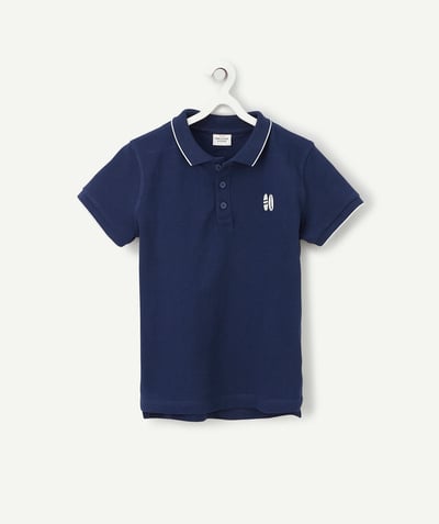 Boy Nouvelle Arbo   C - BOYS' NAVY BLUE COTTON POLO SHIRT WITH EMBROIDERED SURFBOARDS