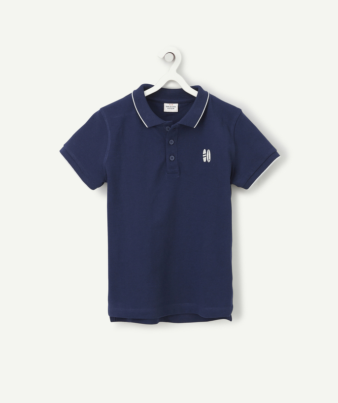 Shirt - Polo Tao Categories - BOYS' NAVY BLUE COTTON POLO SHIRT WITH EMBROIDERED SURFBOARDS