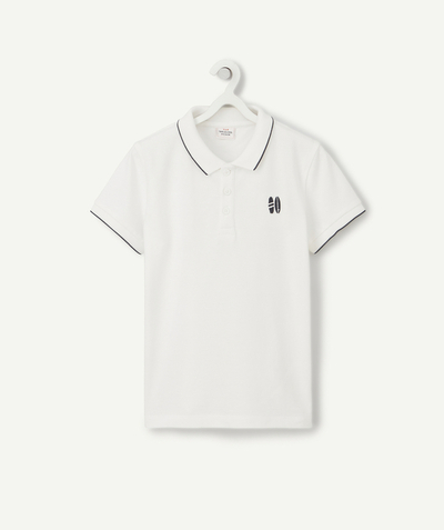 Shirt - Polo Nouvelle Arbo   C - BOYS' WHITE COTTON POLO SHIRT WITH A SURF EMBROIDERY
