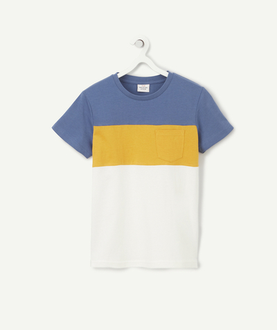 Boy Nouvelle Arbo   C - BOYS' TRICOLOURED T-SHIRT IN ORGANIC COTTON, BLUE, YELLOW AND WHITE
