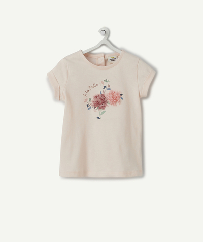 Baby girl Nouvelle Arbo   C - BABY GIRLS' PINK T-SHIRT IN ORGANIC COTTON WITH FLOWERS IN RELIEF