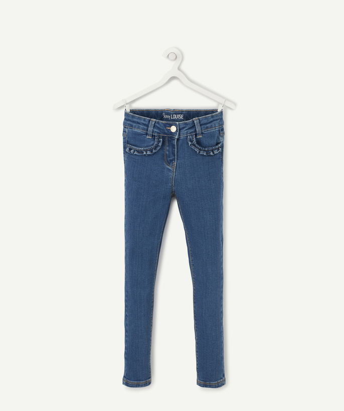 Girl Tao Categories - GIRLS' LOUISE SKINNY BLUE JEANS WITH FRILLY DETAILS