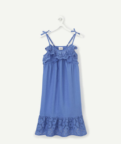 Girl Nouvelle Arbo   C - GIRLS BLUE MIDI DRESS WITH FRILLS AND BRODERIE ANGLAIS
