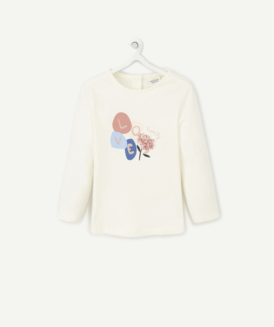 Private sales Tao Categories - BABY GIRLS' T-SHIRT IN ORGANIC COTTON WITH A LOVE MESSAGE AND A FLOWER IN RELIEF