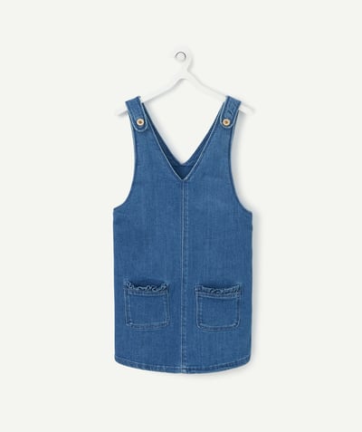 Outlet Tao Categories - GIRLS' DUNGAREE-STYLE DENIM DRESS WITH RUFFLED POCKETS